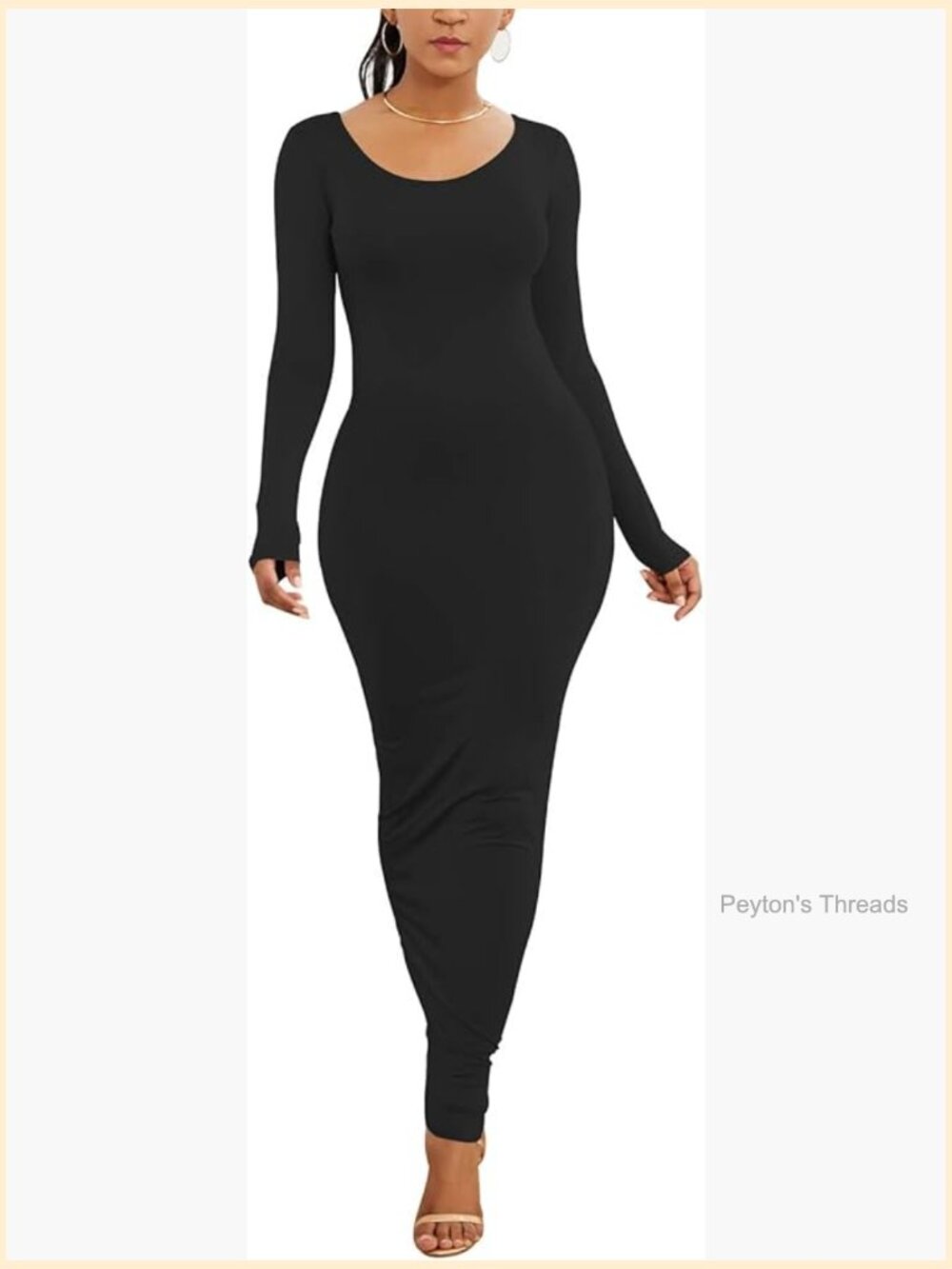 Scoop Neck Long Sleeve Bodycon Maxi Dress